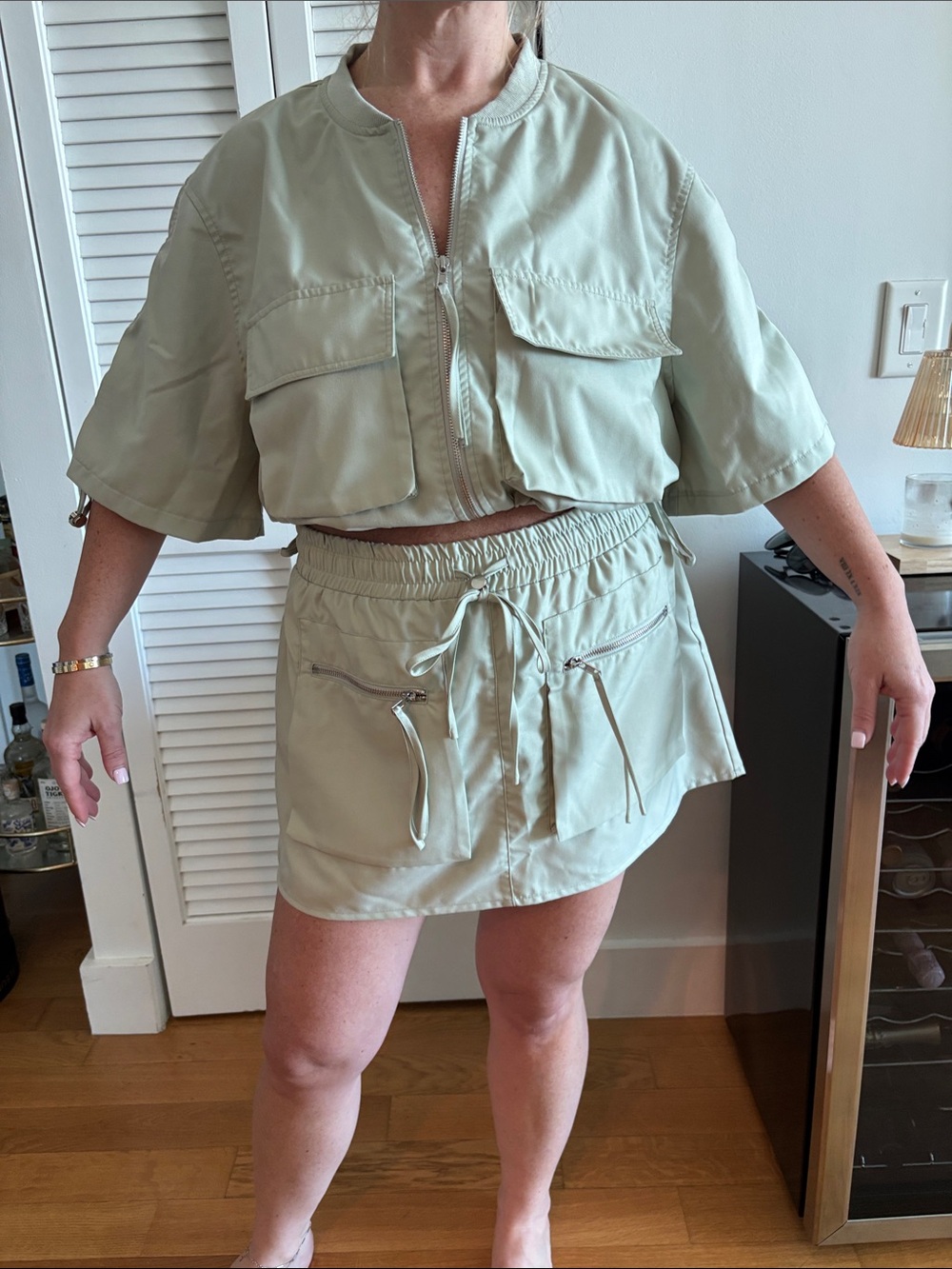 Vici Light Sage Utility Drawstring Mini Skort